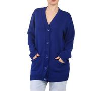 Damen-Strickjacke, Übergröße, weich, gestrickt, 2 Vordertaschen, Oberbekleidung, langärmelig, V-Ausschnitt, 5 Knöpfe, lange Strickjacke, königsblau, 46-48