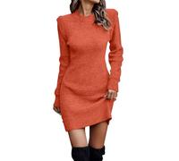 Damen Strickkleid Winter Pullikleid Langarm Winterkleid Freizeit Schicke Sweatkleid Longpullover Strick Strickkleider Aesthetic Schicke Kleider Dresses for Women Hoodie Kleid Orange L