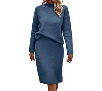 Damen Strickkleid Zweiteiliger Anzug, Strickanzug Damen Set Half Rollkragen Pullover Oberteil und Midi Strickrock Bodycon 2 Stück Set Casual Winter Warm Pulloverkleid Pulli Kleid Winterkleid