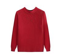 Damen Strickpullover - Dicker Omas Pullovermantel Für Den Herbst Und Winter, Warmes Pollover-Oberteil Für Ältere Frauen Mittleren Alters, Unterhemd, Rot, XL