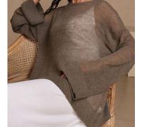 Damen Strickpullover für Frühling/Herbst, lockerer Schnitt, lässig, Rundhalsausschnitt, halbtransparent, Langarm, Strickoberteil, Outdoor-Modestil, el