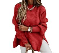 Damen Strickpullover für Pullover Halb Hoher Ausschnitt Langarm Solid Casual Sweater Strukturiert Warm Top für Herbst Winter S-5XL (Rot 5XL)