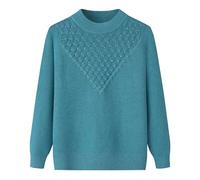 Damen Strickpullover - Herbst Winter Oma Outfit Dicker Pullover Pullover Frauen Halbhoher Kragen Warme Unterteile Mittleres Alter Mutter Strickwaren Pullover Blau L