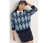 Damen Strickpullover mit Rippkragen und Rautenmuster S/M