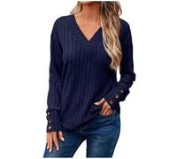 Damen Strickpullover V-Ausschnitt Langarm Pulli Elegantes Einfarbig Langarmshirts Pullover Oberteile Tops Casual Warm Sweater Herbst Winter Sweatshirts Tunika Tops Strickpullover Rippenoptik