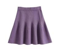 Damen-Strickrock aus Wolle, einfarbiger Rock, kurzer Regenschirmrock mit Unterrock-Funktion, violett, Einheitsgröße