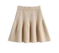 Damen-Strickrock aus Wolle, einfarbiger Rock, kurzer Regenschirmrock mit Unterteil-Funktion, khaki, Einheitsgröße