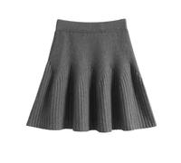 Damen-Strickrock aus Wolle, einfarbiger Unterrock, kurzer Regenschirmrock, grau, Einheitsgröße