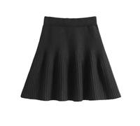 Damen-Strickrock aus Wolle, einfarbiger Unterrock, kurzer Regenschirmrock, Schwarz , Einheitsgröße