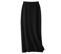 Damen Strickrock - Damen Herbst Und Winter Mittellanger Rock Mit Hoher Taille Gestrickter All-Match-Hüftrock A-Linie Gerade Arbeit Büro Formal Schwarz M