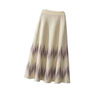 Damen Strickrock - Einfarbiger High-Waist-Rock Für Herbst Und Winter, Modisches Design, Geometrisches Muster, Mittellanger Strickrock In A-Linie, Aprikose, 3XL