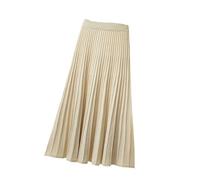 Damen Strickrock - Frauen Herbst Winter Dicken Elegante Chic Solide Plissee Rock Hohe Taille Luxus Mode Mit Elastischen Weiblichen Beige Eine Größe