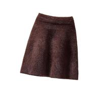 Damen Strickrock für Herbst und Winter, kurz, einfarbig, hohe Taille, Wickelröcke, Skinny, Swing, Mini-A-Linien-Rock, coffee, S