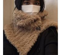 Damen Strickschal mit Kunstknöpfen, warmer Plüsch-Dreieck-Halswärmer für den Winter, Unisex, einfarbige Schals für elegantes Styling, 36,5 x 25 cm (Khaki)