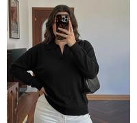 Damen Stricktop in Große Größen für Frühling und Sommer, lässig, mit Polokragen, kurzen Ärmeln, Farbblock-Patchwork-Design, für den Arbeitsweg