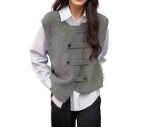 Damen Strickweste Ärmellos V Ausschnitt Braune Baumwolle Pullover Sweater Vest Ärmellos Warm Casual Pullunder Strickpullunder Longweste Winter Schwarz Pullover Vest Strickweste