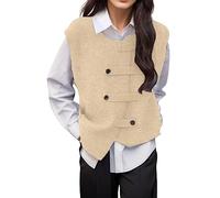 Damen Strickweste Ärmellos V Ausschnitt Braune Baumwolle Pullover Sweater Vest Ärmellos Warm Casual Pullunder Strickpullunder Longweste Winter Schwarz Pullover Vest Strickweste