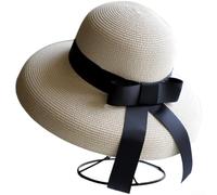 Damen Strohhut Breitkrempig Schwarz Verstellbar Elegant