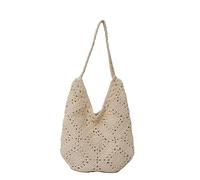 Damen-Strohtasche, schicke Hobo-Tasche, Strandtasche mit Haspenverschluss | Strohgewebte Tasche, schicke Hobo-Strandtasche, Haspenverschluss, Beige; handliche Umhängetasche; 420×20×330 mm; Moos tragen