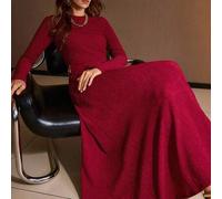 Damen strukturiertes Strick-Jersey-Kleid mit Elasthan, langärmelig, elegant