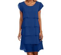 Damen Stufen Chiffonkleid Faltenkleid Patchwork Sommerkleider Chiffon Rundhals Kurzärm Kleid Mode Elegant Abend Midikleid Abendkleider Partykleid