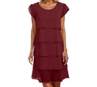 Damen Stufen Chiffonkleid Faltenkleid Patchwork Sommerkleider Chiffon Rundhals Kurzärm Kleid Mode Elegant Abend Midikleid Abendkleider Partykleid