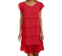 Damen Stufen Chiffonkleid Faltenkleid Patchwork Sommerkleider Chiffon Rundhals Kurzärm Kleid Mode Elegant Abend Midikleid Abendkleider Partykleid