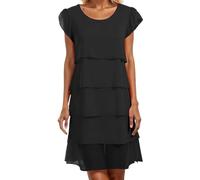 Damen Stufen Chiffonkleid Faltenkleid Patchwork Sommerkleider Chiffon Rundhals Kurzärm Kleid Mode Elegant Abend Midikleid Abendkleider Partykleid