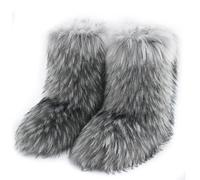 Damen Sü? Fluffy Stiefel Warm Gefüttert Winter Schneestiefel with Faux Raccoon Fell Schuhe Custome Festival Schuhe Fellry Feet Paws Rave Fuzzy Leg Warm Gefütterter Outdoor Light-Grey Size 40