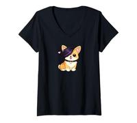 Damen Süße Emo Corgi Chibi Kids T-Shirt mit V-Ausschnitt