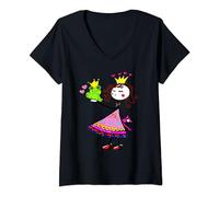 Damen Süße, küssende Prinzessin mit Frosch und Krone - Geschenk T-Shirt mit V-Ausschnitt