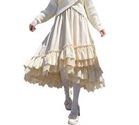 Damen Süße Spitze Rüschen Saum Casual Asymmetrischer Rock Herbst Winter Weicher Samt Hohe Taille A-Linie Midi Röcke, aprikose, Mittel