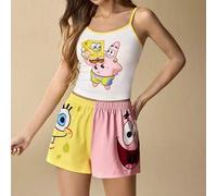 Damen süßer Cartoon-Grafik Träger-Top und Shorts Pyjama Set, Sommer