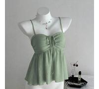 Damen süßes einfarbiges plissiertes rosa Camisole Top aus Stoff, Sommer