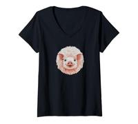 Damen Süßes lächelndes süßes Flauschiges weißes rosa Schwein T-Shirt mit V-Ausschnitt