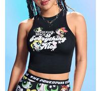 Damen süßes schwarzes Sommer T-Shirt mit Blumen-, Blasen- und Butterblumen-Muster, Crop Tank Top für Konzerte / Raves / Festivals / Rave Outfits