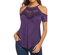 Damen Summer Tops Sexy Halter Neck Vest Tie Dye Shirts Sleeveless Hollow Out Lace Blouse Trägerloses Kurzarm mit Spitzennähten Oberteil T Shirt Kurzarm V Ausschnitte T-Shirt Off Shoulder Bluse,S-2XL