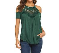 Damen Summer Tops Sexy Halter Neck Vest Tie Dye Shirts Sleeveless Hollow Out Lace Blouse Trägerloses Kurzarm mit Spitzennähten Oberteil T Shirt Kurzarm V Ausschnitte T-Shirt Off Shoulder Bluse,S-2XL