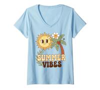 Damen Summer Vibes Tropical Vacation Beach Season T-Shirt mit V-Ausschnitt