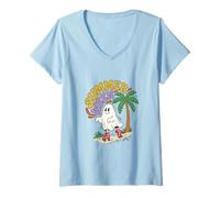 Damen Summerween Art Spooky Ghost Rollschuhe Palme T-Shirt mit V-Ausschnitt
