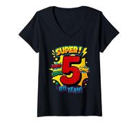 Damen Super 5th Birthday Comic Pop Art - Wow Cool OMG Oh Yeah Kids T-Shirt mit V-Ausschnitt