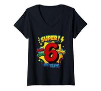 Damen Super 6th Birthday Comic Pop Art - Wow Cool OMG Oh Yeah Kids T-Shirt mit V-Ausschnitt