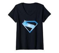 Damen Superman (2025) Blue Shield T-Shirt mit V-Ausschnitt