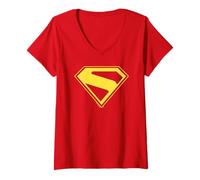 Damen Superman (2025) Gold Shield T-Shirt mit V-Ausschnitt