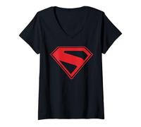 Damen Superman (2025) Mono Color Red Shield T-Shirt mit V-Ausschnitt