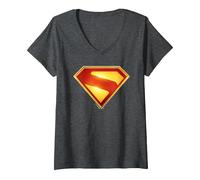 Damen Superman (2025) Superman New Logo 2 T-Shirt mit V-Ausschnitt, Anthrazit Meliert, M