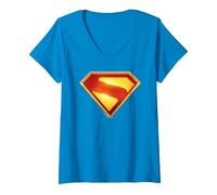 Damen Superman (2025) Superman New Logo 2 T-Shirt mit V-Ausschnitt, Saphir, XL