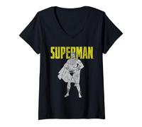 Damen Superman Classic Stance T-Shirt mit V-Ausschnitt