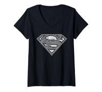 Damen Superman Cracked Shield T-Shirt mit V-Ausschnitt