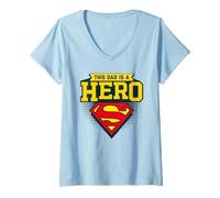 Damen Superman Father's Day This Dad is A Hero T-Shirt mit V-Ausschnitt